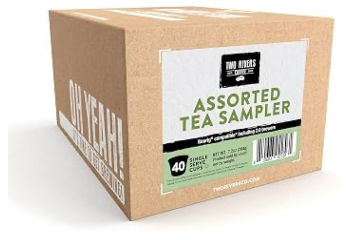 Two Rivers Assorted Tea Sampler Pack for Keurig K-Cup Brewers, 40 Count. Exp 09/2027.
