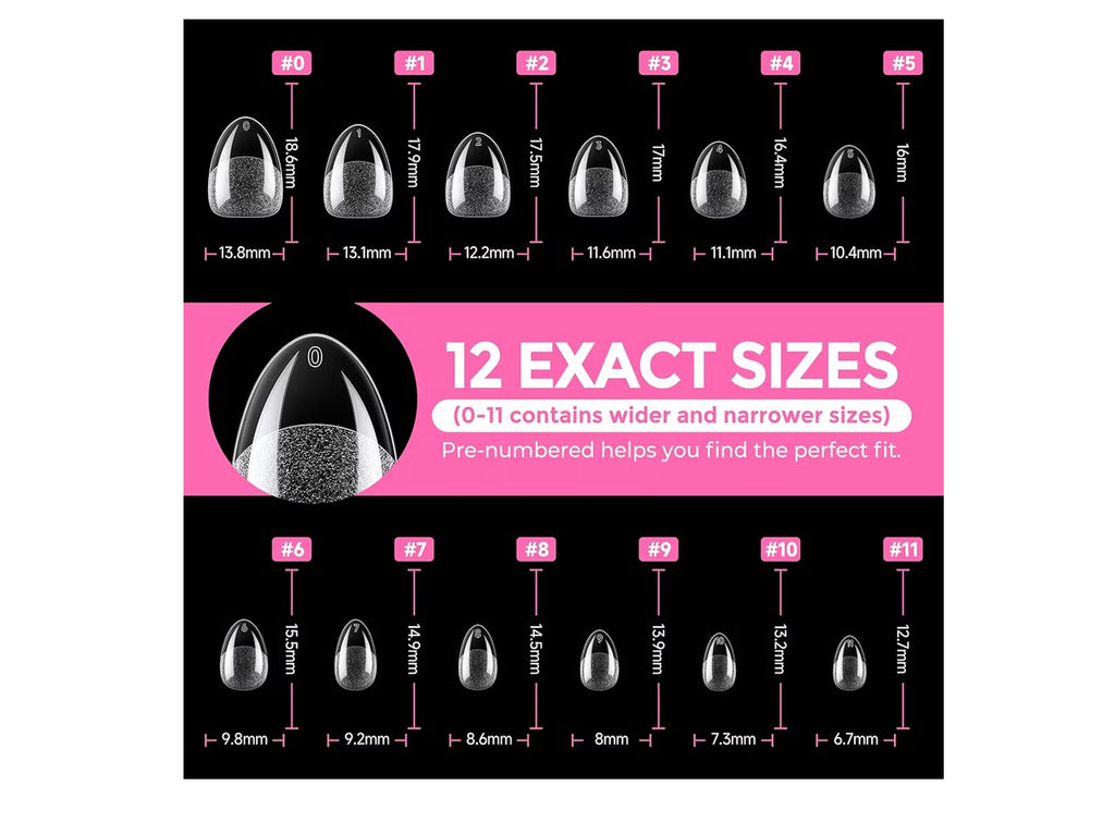 UNA GELLA Extra Short Almond Nail Tips Full Cover 216PCS Gel Nail Tips Short Almond Shaped Nails Tips Soft Gelly Gel Clear Fake Nails Tip for Acrylic Nail Tip Soak Off Home DIY Salon Nails 12 Sizes