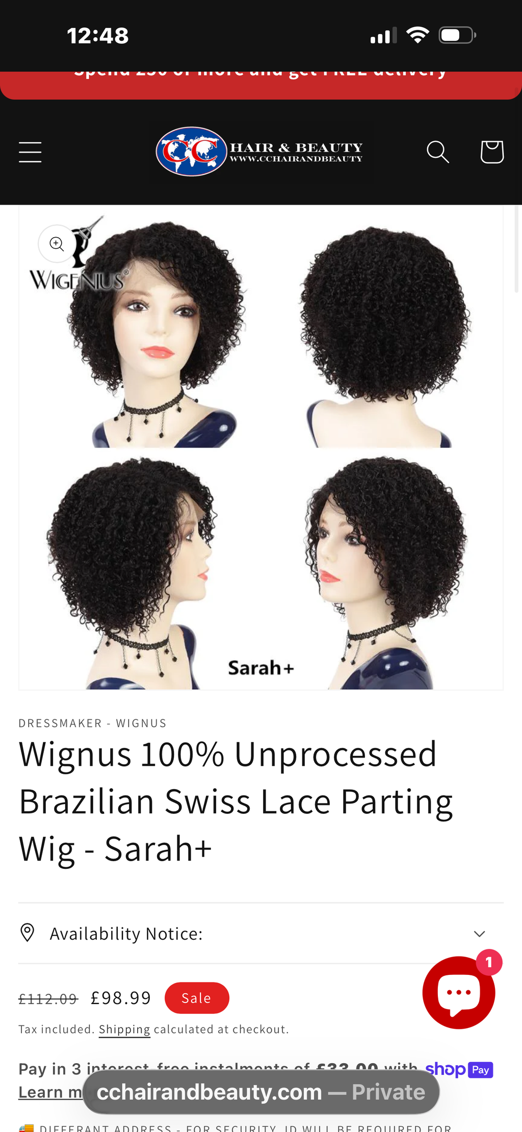 Wignus 100% Unprocessed Brazilian Swiss Lace Parting Wig - Sarah+