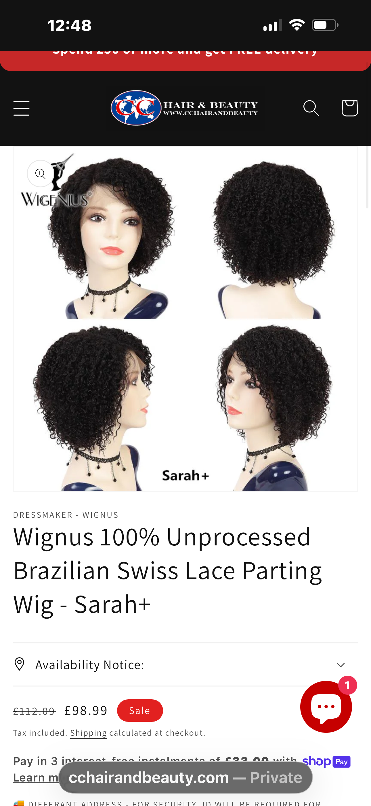 Wignus 100% Unprocessed Brazilian Swiss Lace Parting Wig - Sarah+