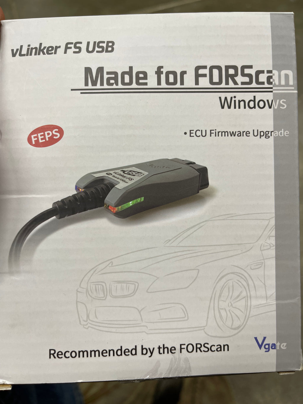 Vlinker FS USB OBD2 adapter.