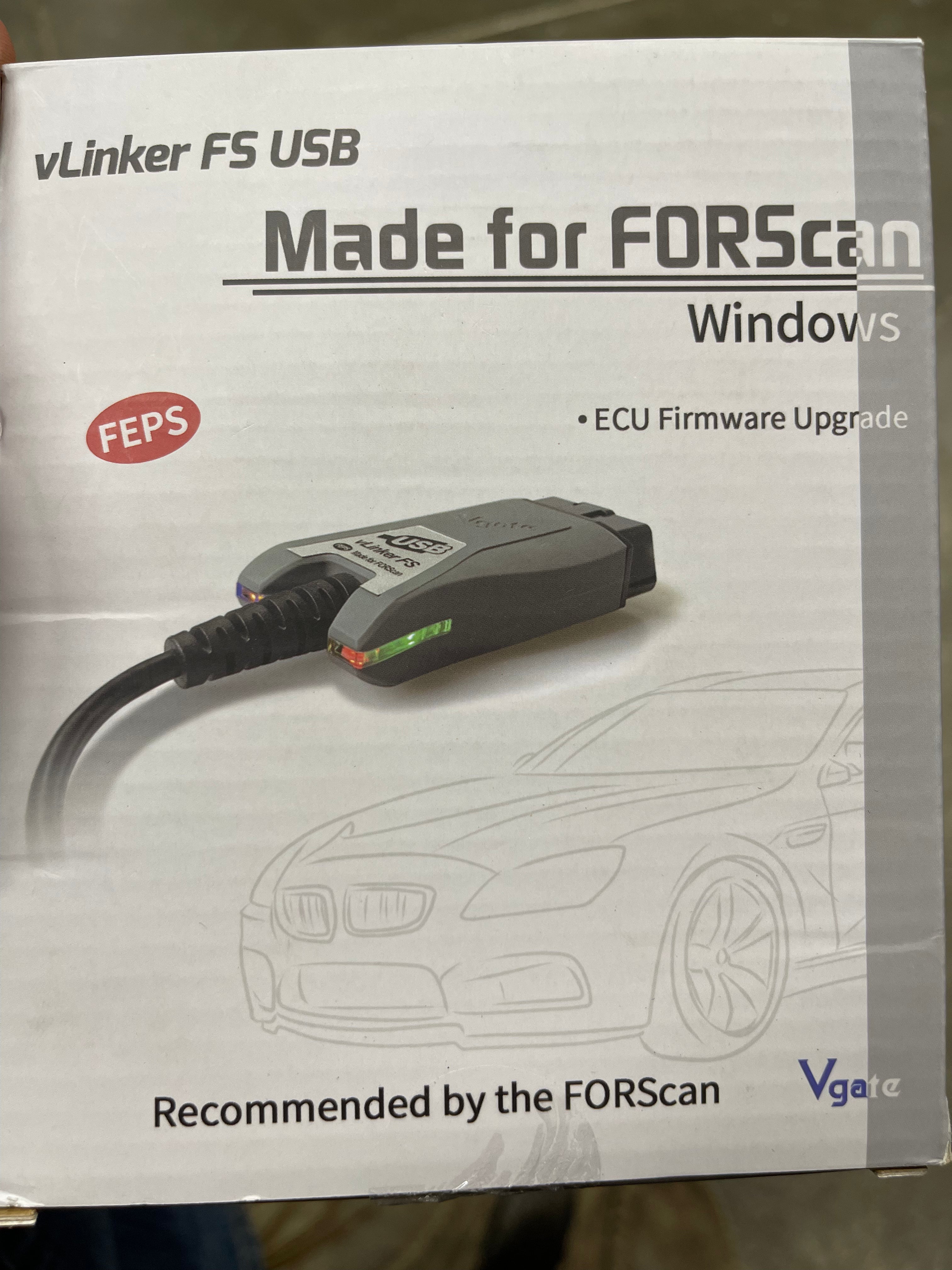 Vlinker FS USB OBD2 adapter.