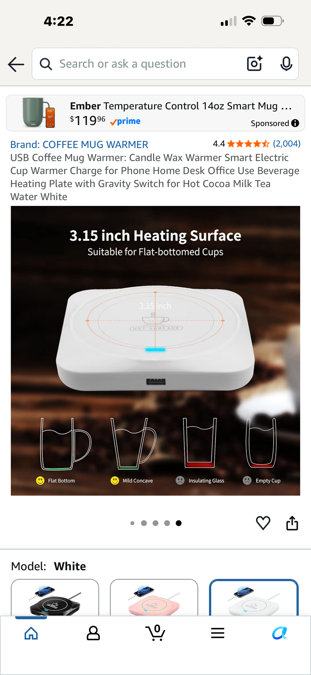 USB Coffee Mug Warmer: Candle Wax Warmer Smart Electric Cup Warmer Charge for Phone Home Desk Office Use Beverage Heating Plate with Gravity Switch for Hot Cocoa Milk Tea Water White