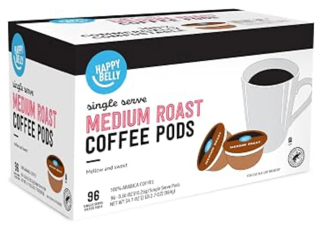 Amazon Brand - Happy Belly Medium Roast Compostable Coffee Pods, Compatible with K-Cup Brewer, 96 Count