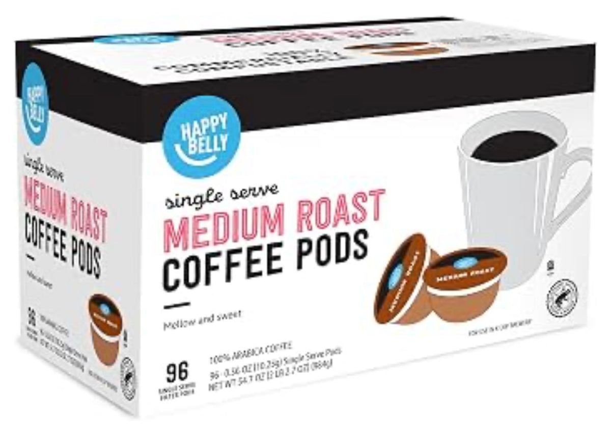 Amazon Brand - Happy Belly Medium Roast Compostable Coffee Pods, Compatible with K-Cup Brewer, 96 Count