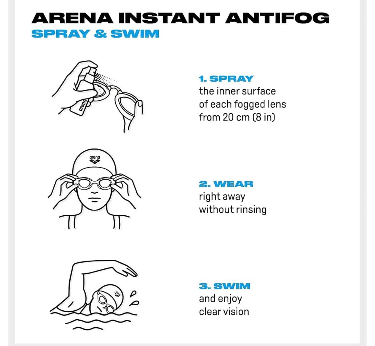 ARENA Instant Anti-Fog Spray Swim Goggles Treatment Prevents Fogging Swim Practice Essential Defogger Solution, 35ml Up to 150 Applications, Clear