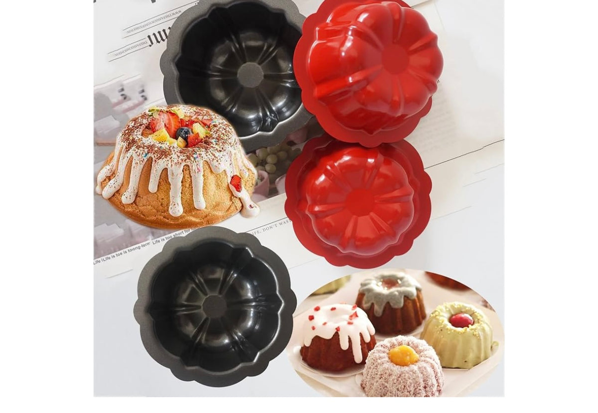 Mini Bundt Cake Pans for Baking, Carbon Steel Small Pound Cake Pan, 4Inch Fluted Cake Pan, Flower Shaped Cake Molds, Reusable Oven Baking Cups for Cupcake, Brownie, Pudding (Pack of 16)