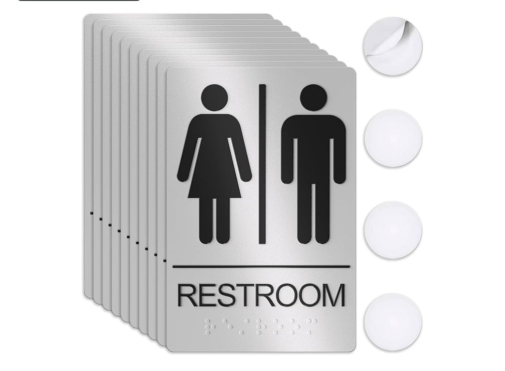 ASSURED SIGNS Unisex Restroom Sign for Business - 1 Pack - 9 x 6 Inch. Set of 10.