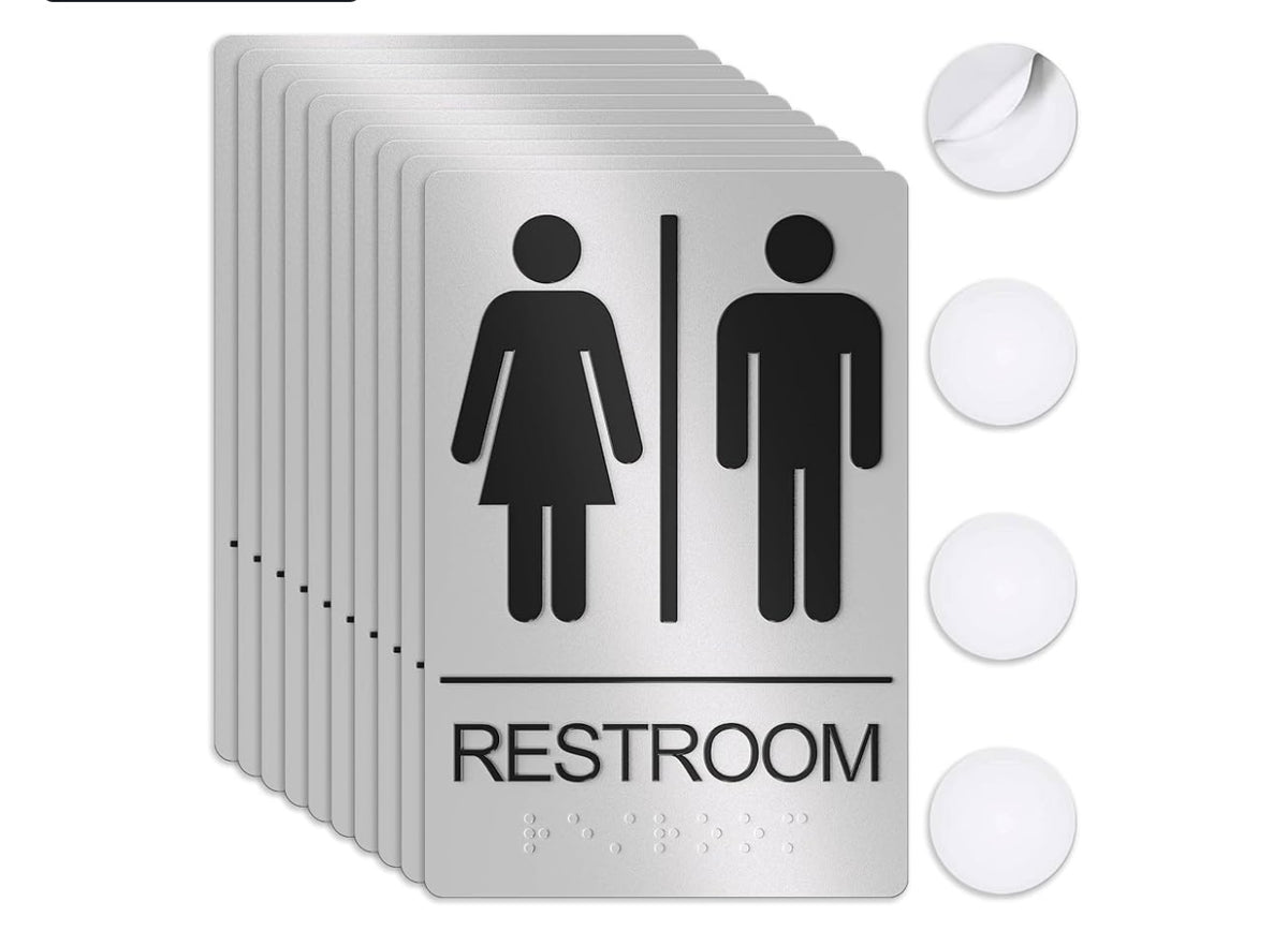 ASSURED SIGNS Unisex Restroom Sign for Business - 1 Pack - 9 x 6 Inch. Set of 10.