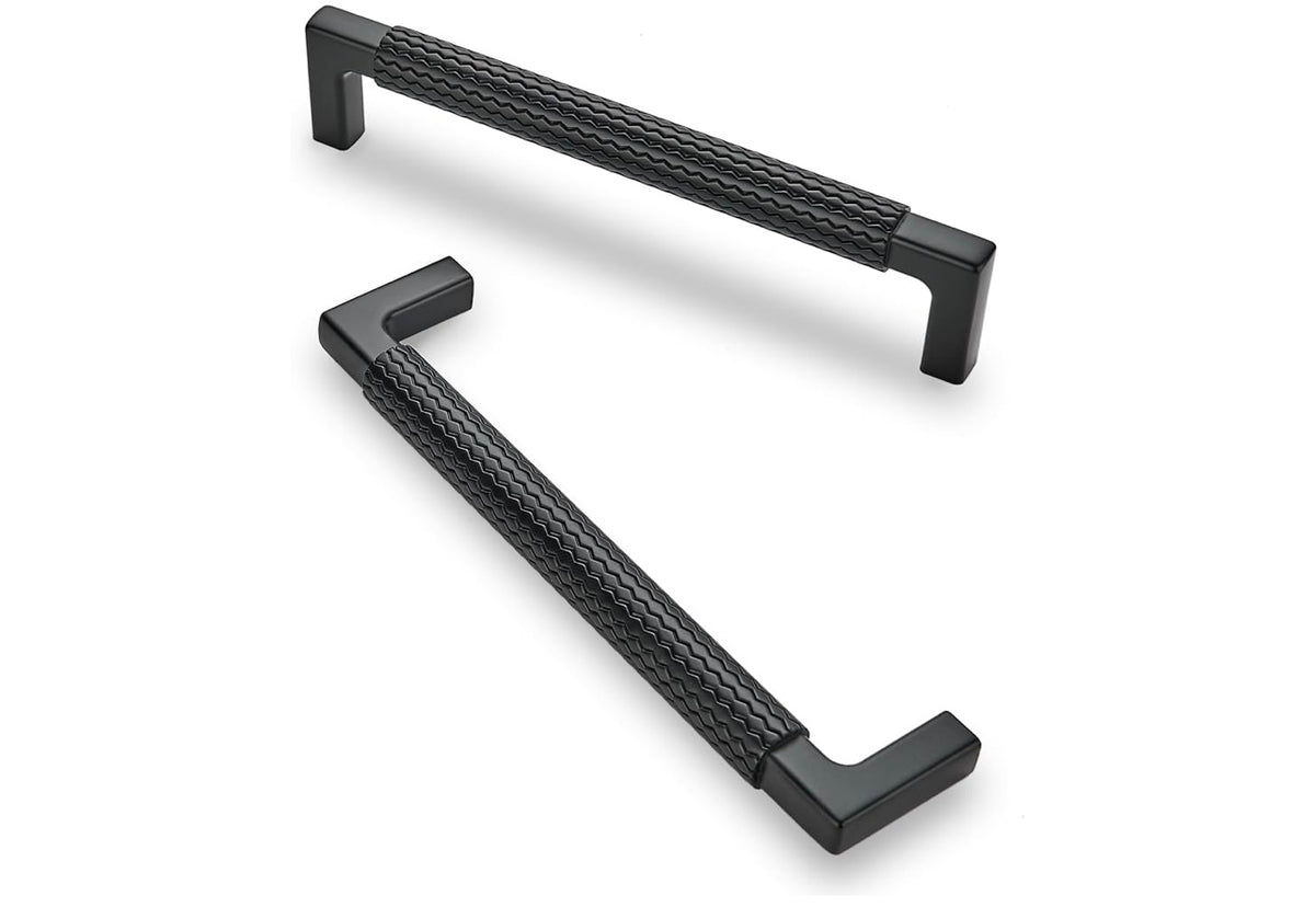 10 Pack 5 inch(128mm) Matte Black Cabinet Pulls Knurled Cabinet Handles Cupboard Handles Kitchen Cabinet Hardware for Cupboard Drawer Pulls
