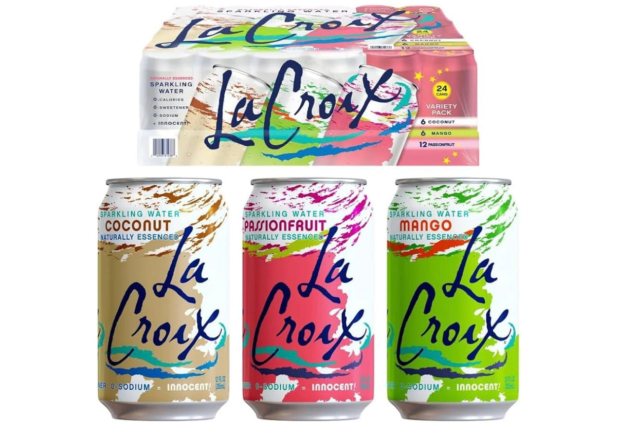 LaCroix Sparkling Water Tropical Variety Pack | 24-Pack of 12oz Cans | 6x Mango | 6x Coconut | 12x Passionfruit