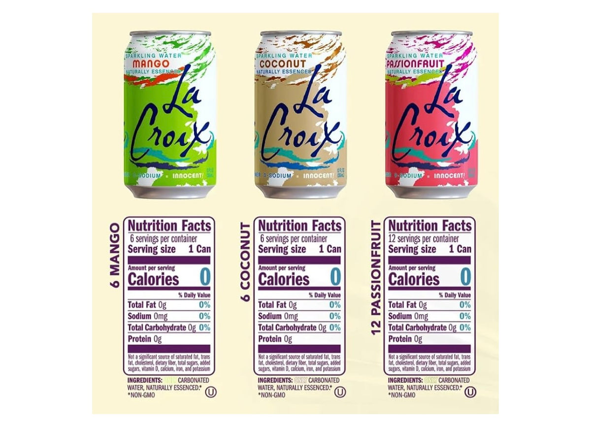 LaCroix Sparkling Water Tropical Variety Pack | 24-Pack of 12oz Cans | 6x Mango | 6x Coconut | 12x Passionfruit
