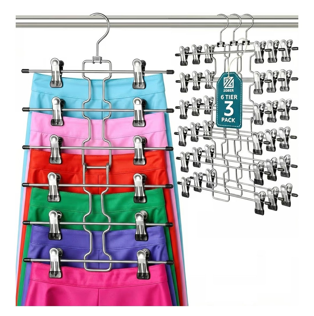Zober 6-Tier Metal Skirt Hangers 3 pack