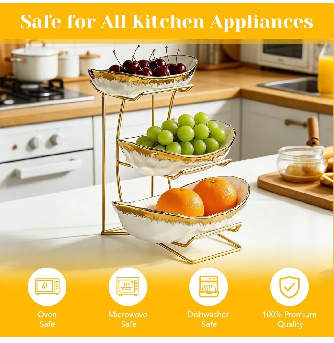 YYW 3 Tier Ceramic Fruit Bowl