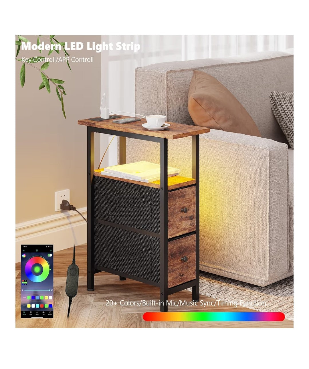 Trifeble End Table with Charging Station