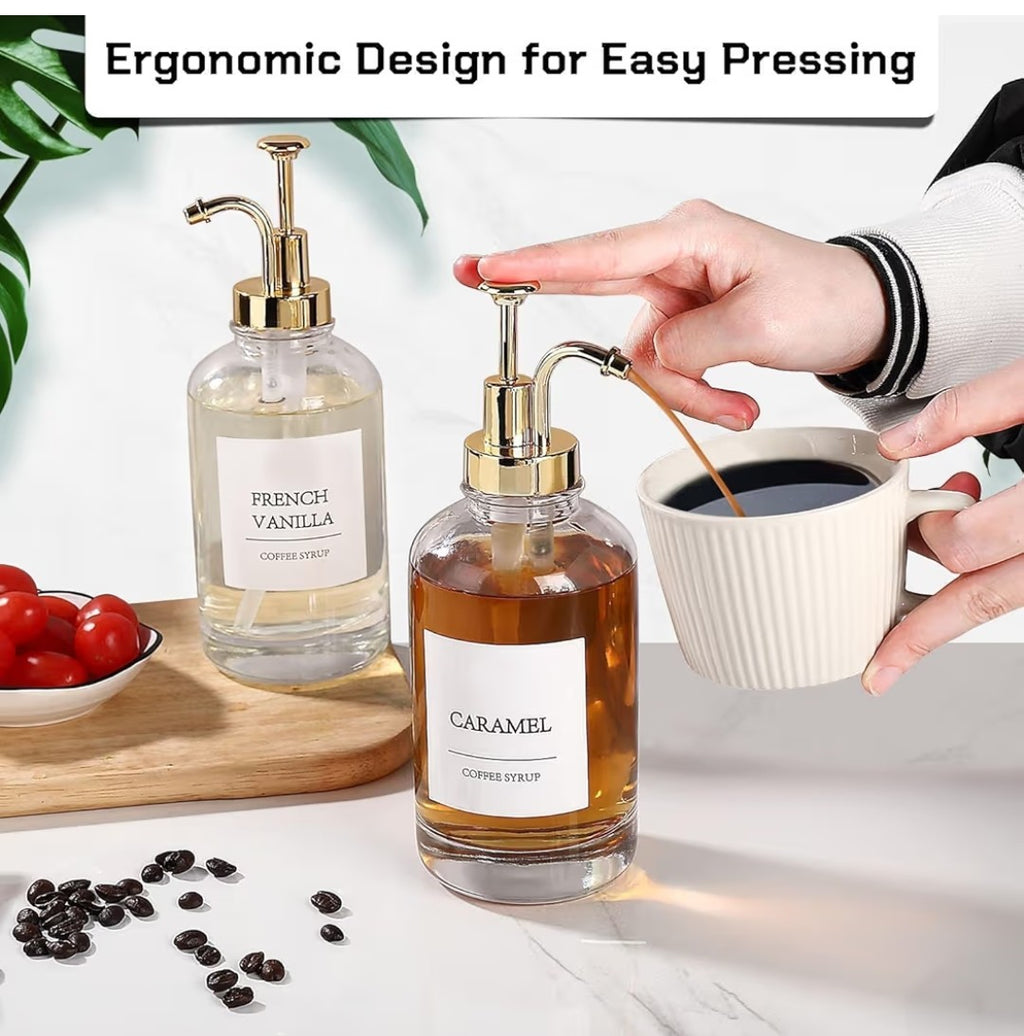 Coffee Bar Syrup Dispensers with Labels (4 pack)