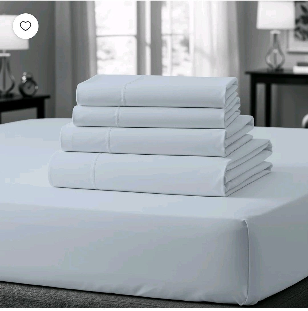 Purity Home 100% Cotton King Bedsheet Set, Sateen Green Wrinkle-Resistant 4-Piece Set Light Blue