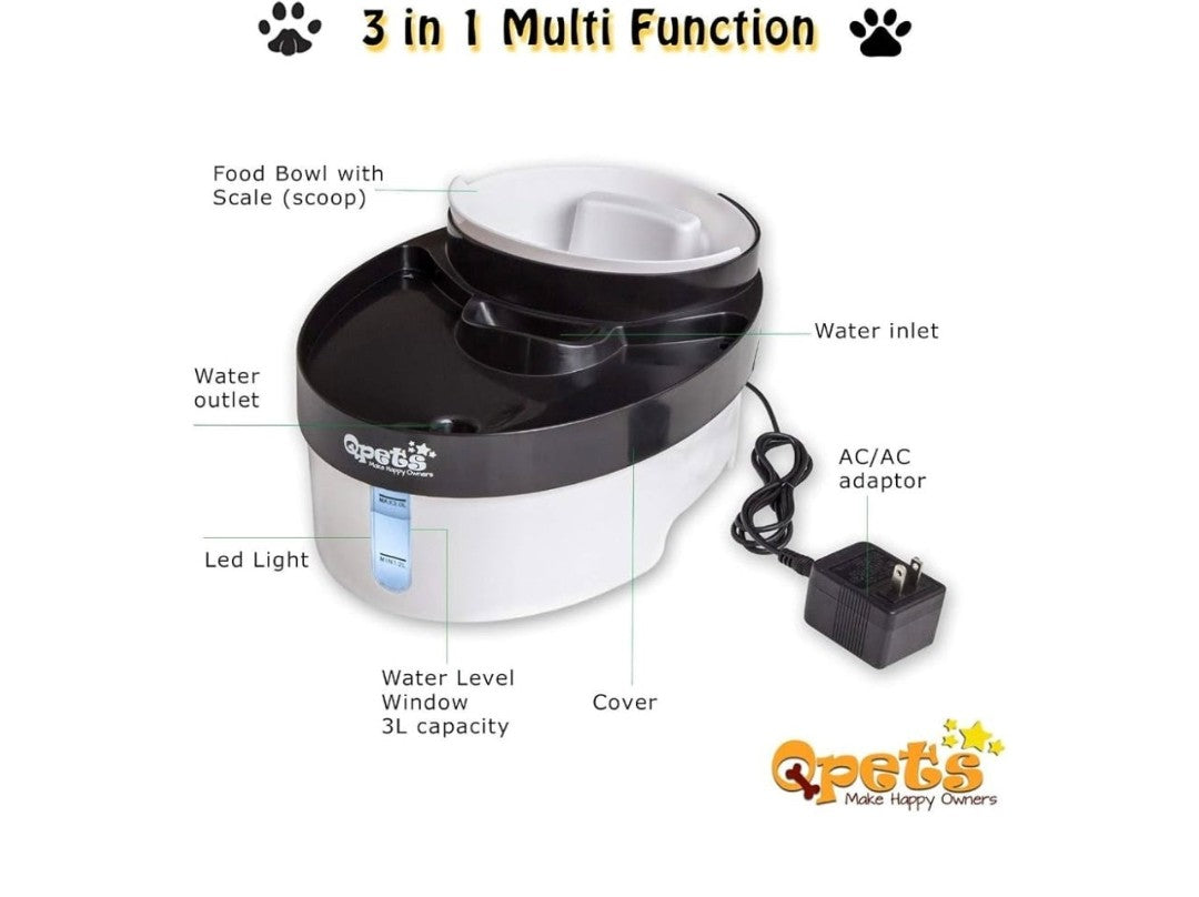 3-in-1 Pet Water Fountain & Food Bowl