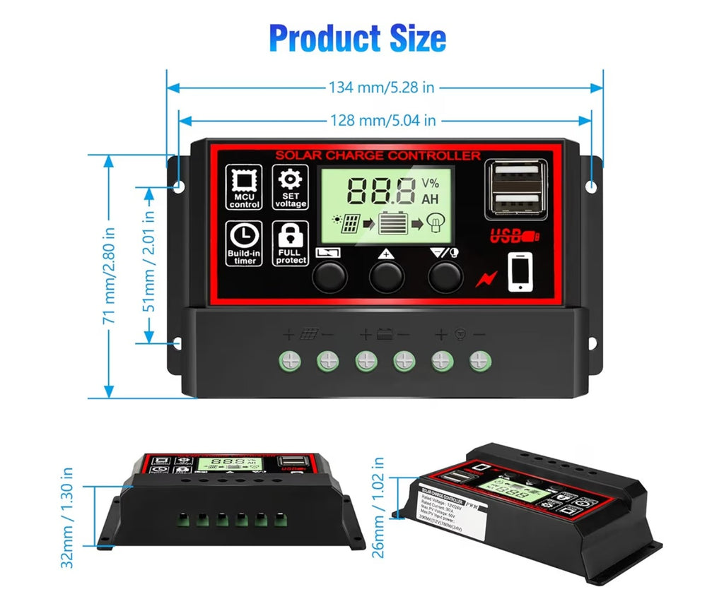 Black Solar Panel Battery Intelligent Regulator.