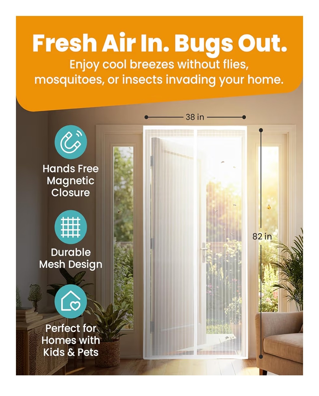 Flux Phenom Magnetic Screen Mesh Door 38x82in (White)