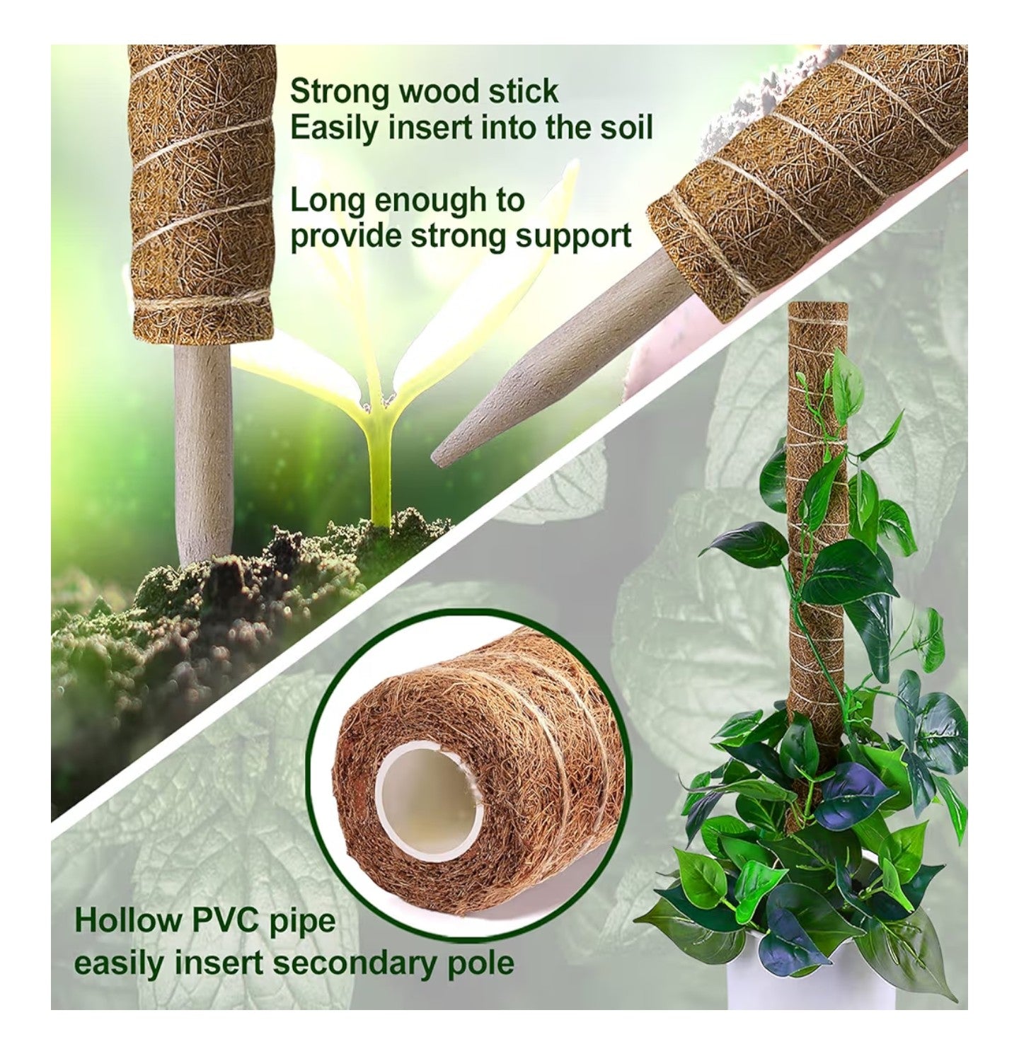 Moss Pole 47.5 Inch - Monstera Plant Support, 4 Packs 16 Inch Plant Stakes.