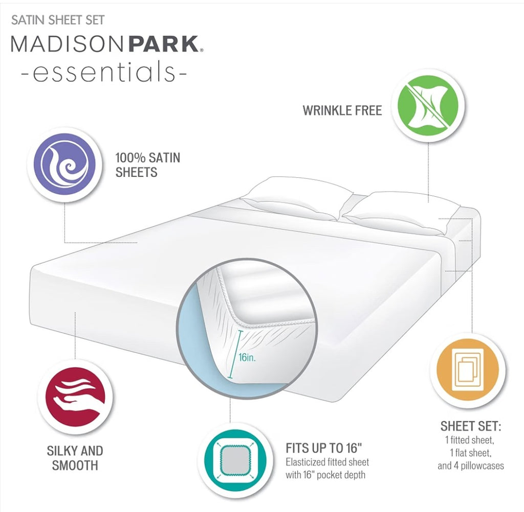 Madison Park Essentials 6 piece Satin Sheet Set (Full)