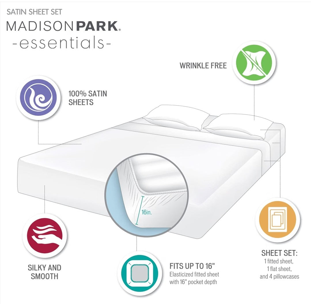 Madison Park Essentials 6 piece Satin Sheet Set (Full)