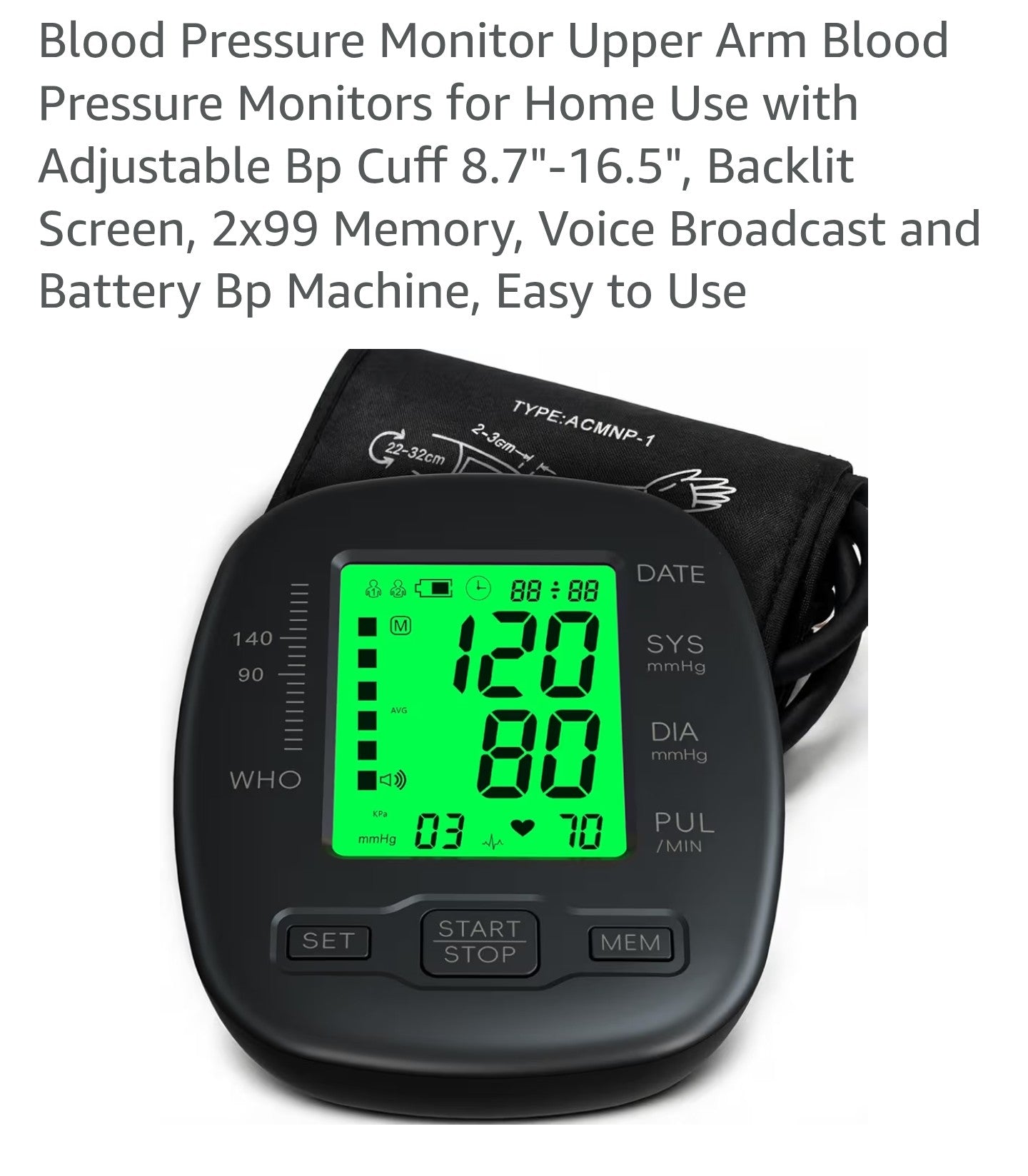 Blood Pressure Monitor Upper Arm