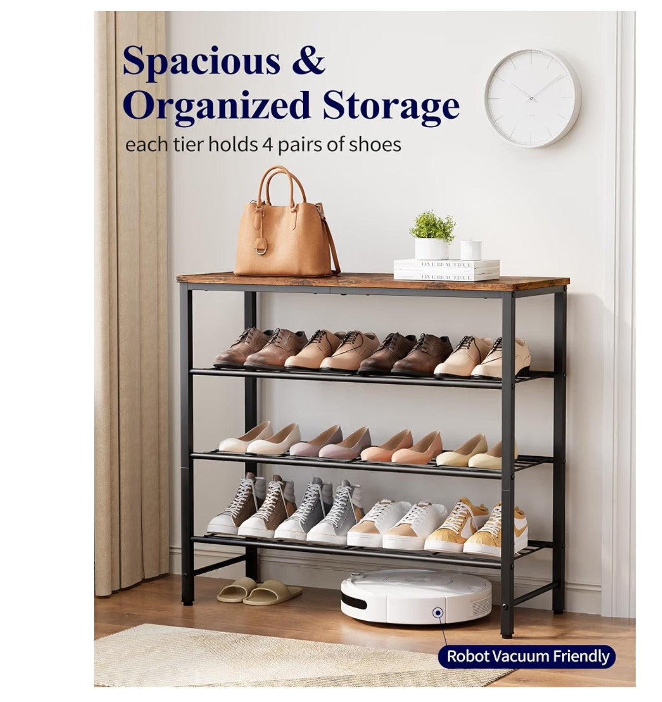 Kitsure Shoe Rack for Closet, Rustic Brown Shoe Organizer.