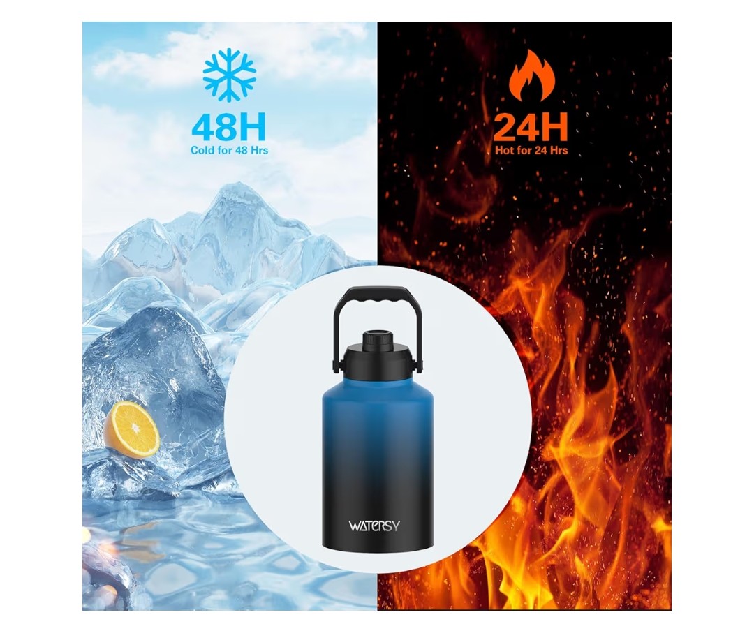 Watersy Half Gallon Insulated Water Bottle (64oz)