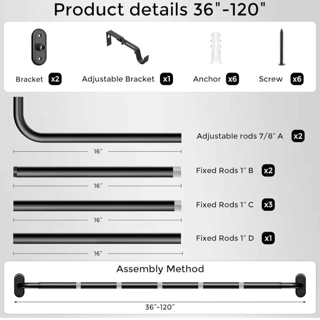 Wolistsa Wrap Around Curtain Rod 36-120in