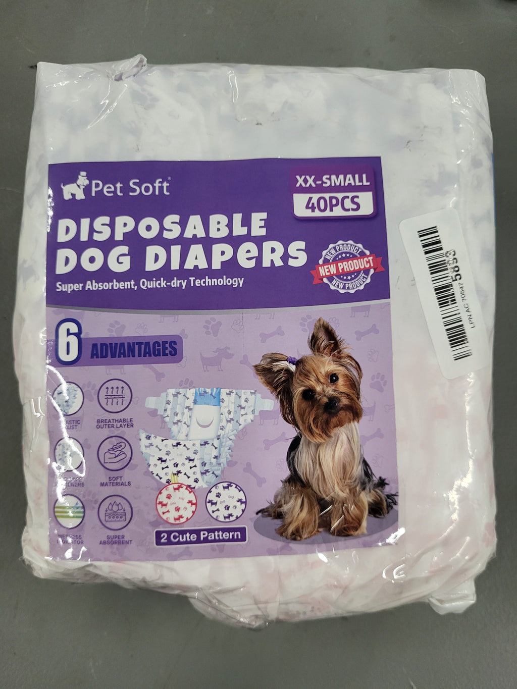 Pet Soft Female Dog Diapers - Disposable Doggie Diapers with Wetness Indicator, Puppy & Cat Diaper Super Absorbent, Fit for Female Dog in Heat or Incontinence, 40pcs (XXS, Mixed)