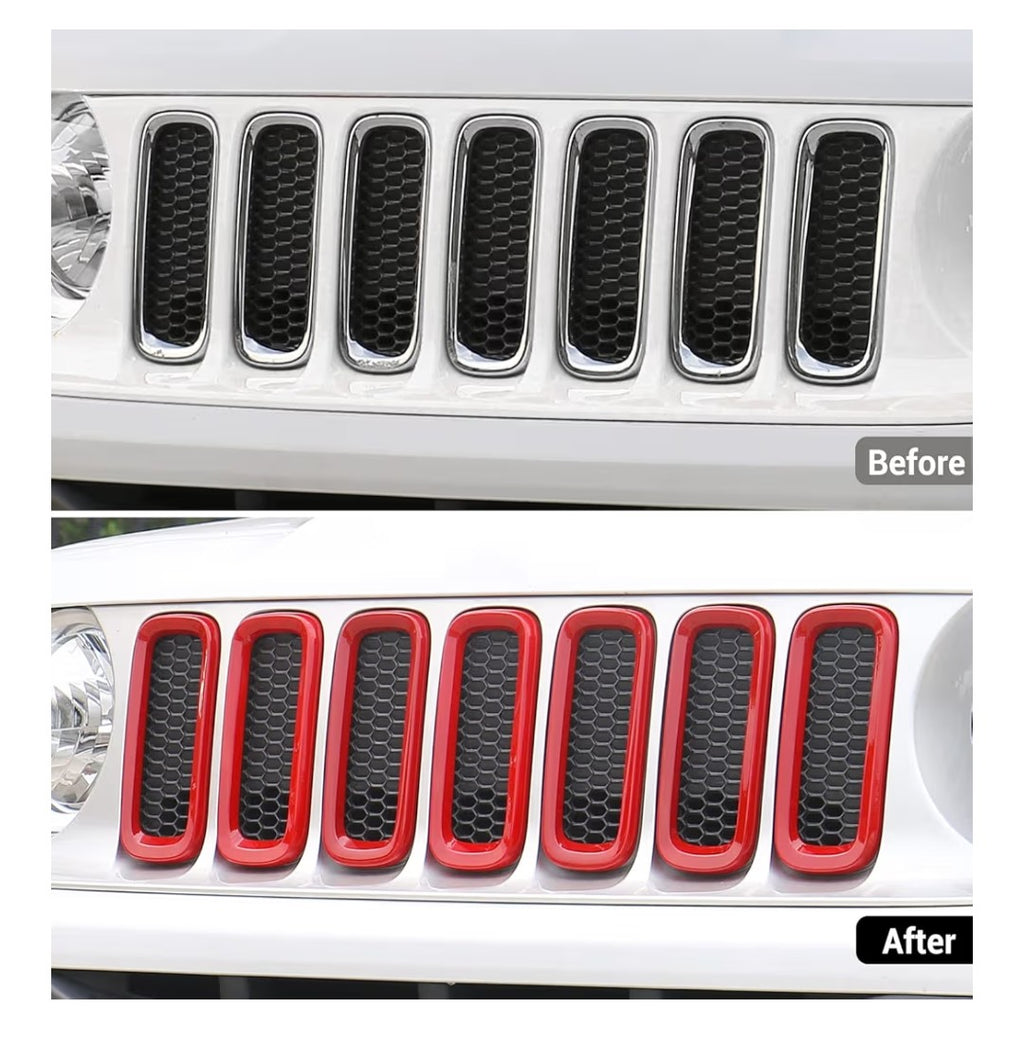 JeCar Front Grille Inserts 2016-2018 Jeep Renegade 7 pack (Red)