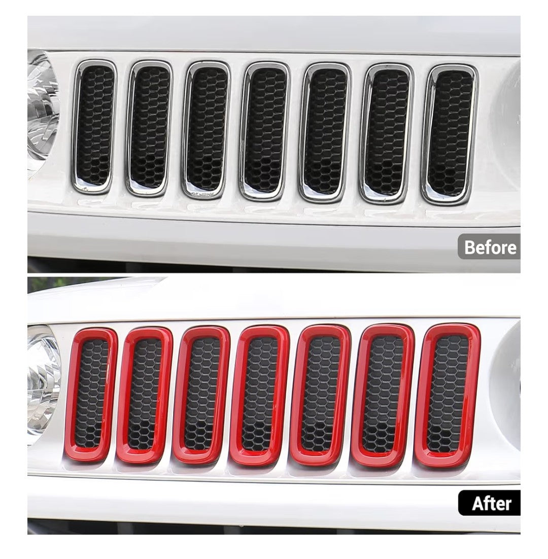 JeCar Front Grille Inserts 2016-2018 Jeep Renegade 7 pack (Red)