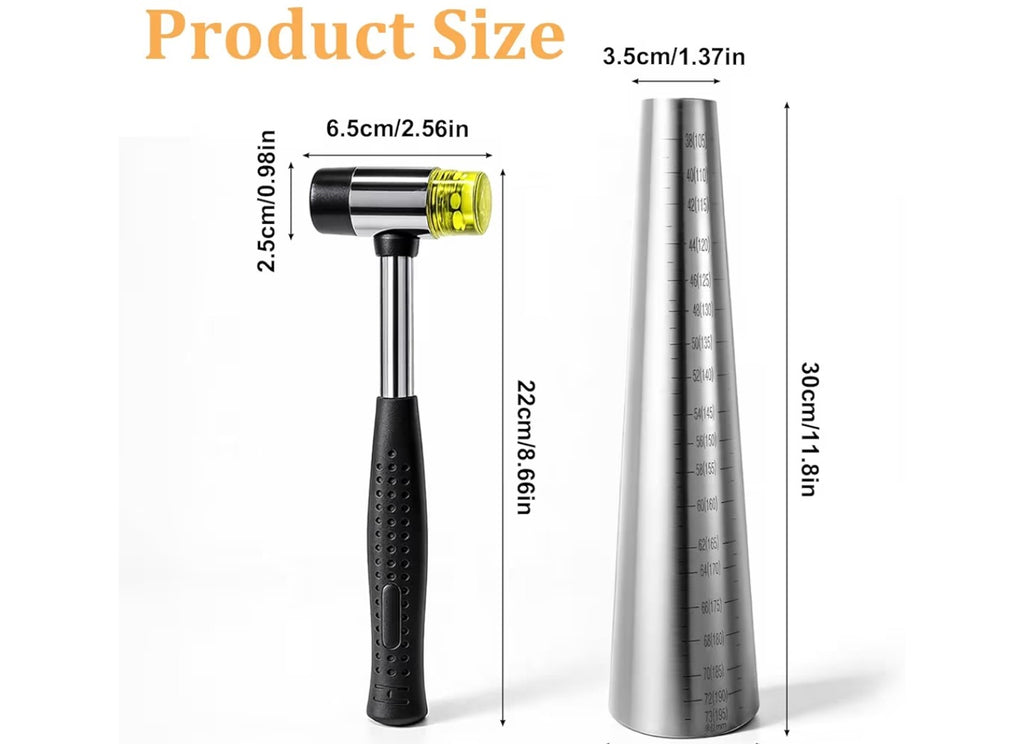 Bracelet Mandrel Sizer Set Including Two Way Rubber Hammer.
