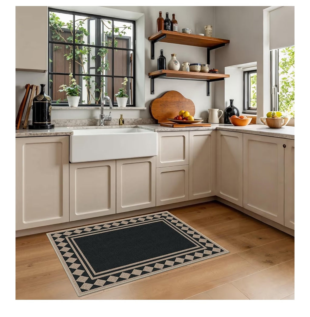 Easy Jute 2x3 Black Checkered Area Rug,Washable.