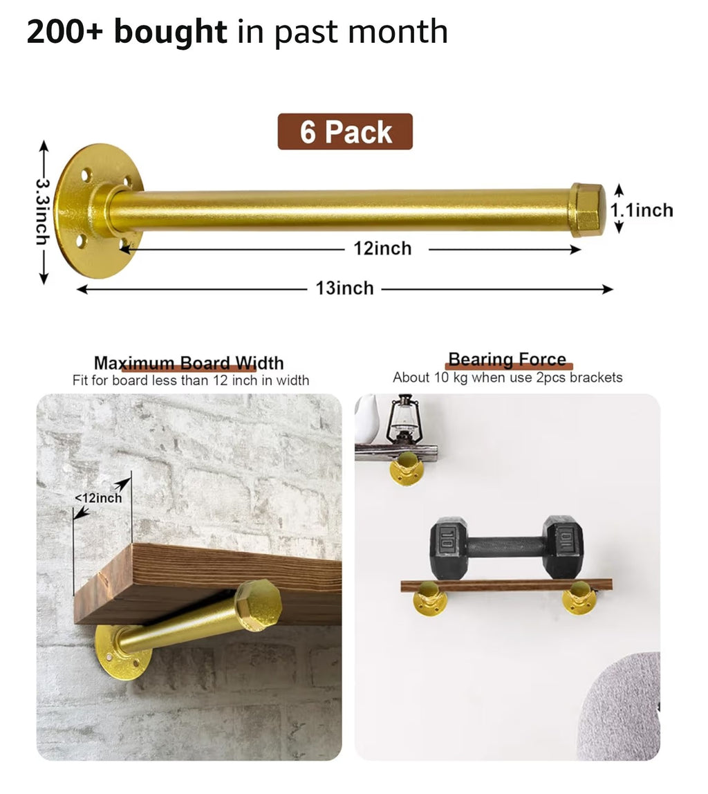 Pintuson 6 Pcs Industrial Pipe Clothes Bar 12 Inch