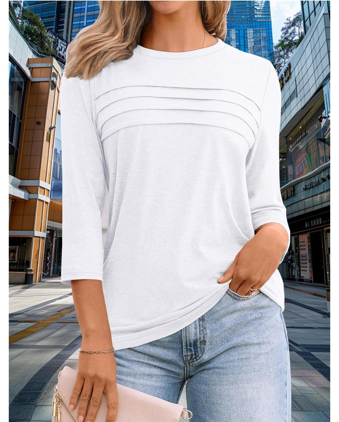 3/4 Sleeve Pleated Blouse (2XL)