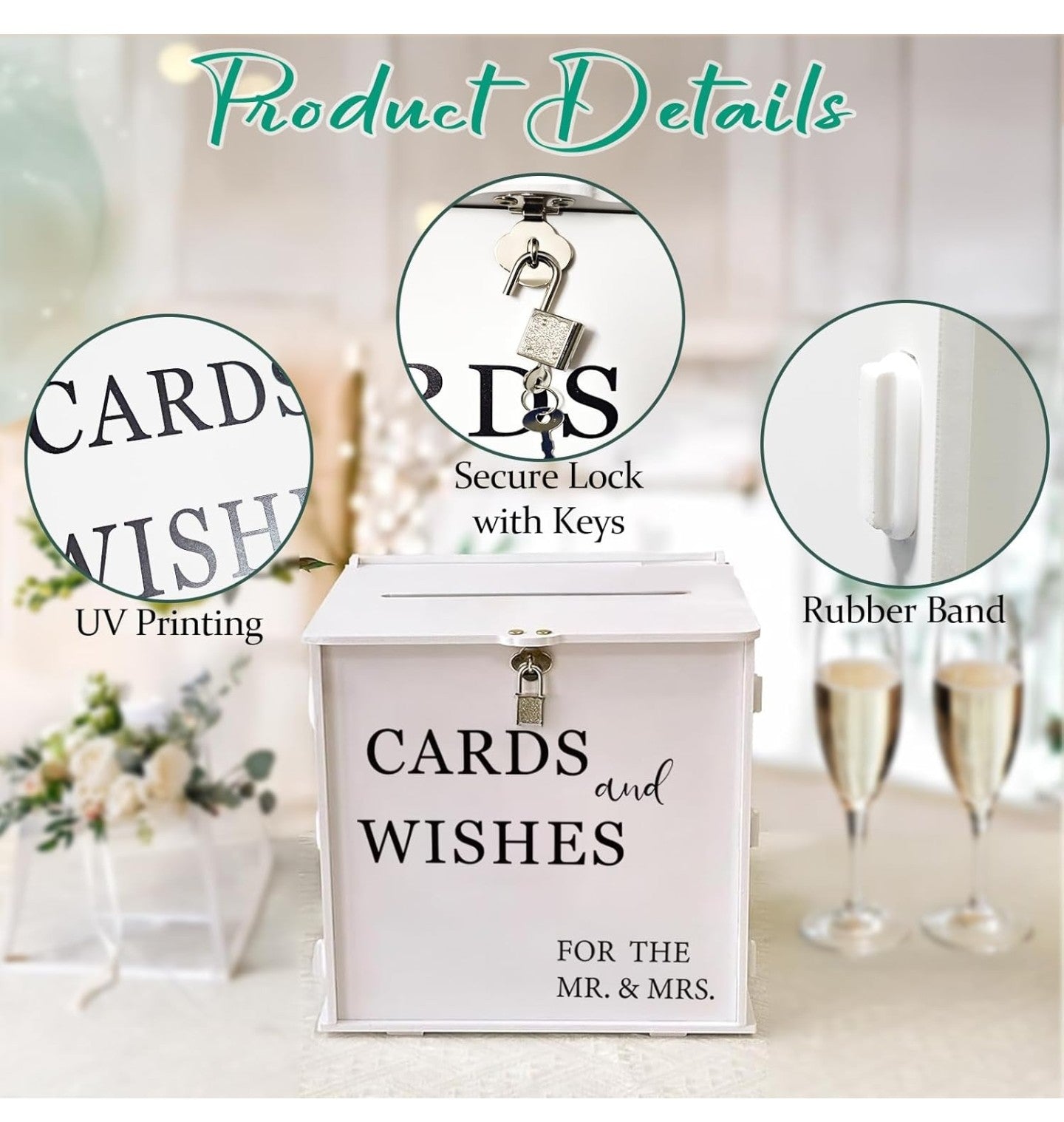 White Wedding Card Box with Slot & Lock