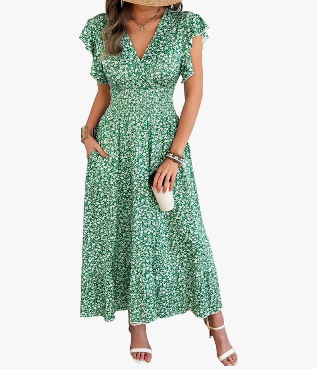 Casual Summer Maxi Dress, Green (Large)