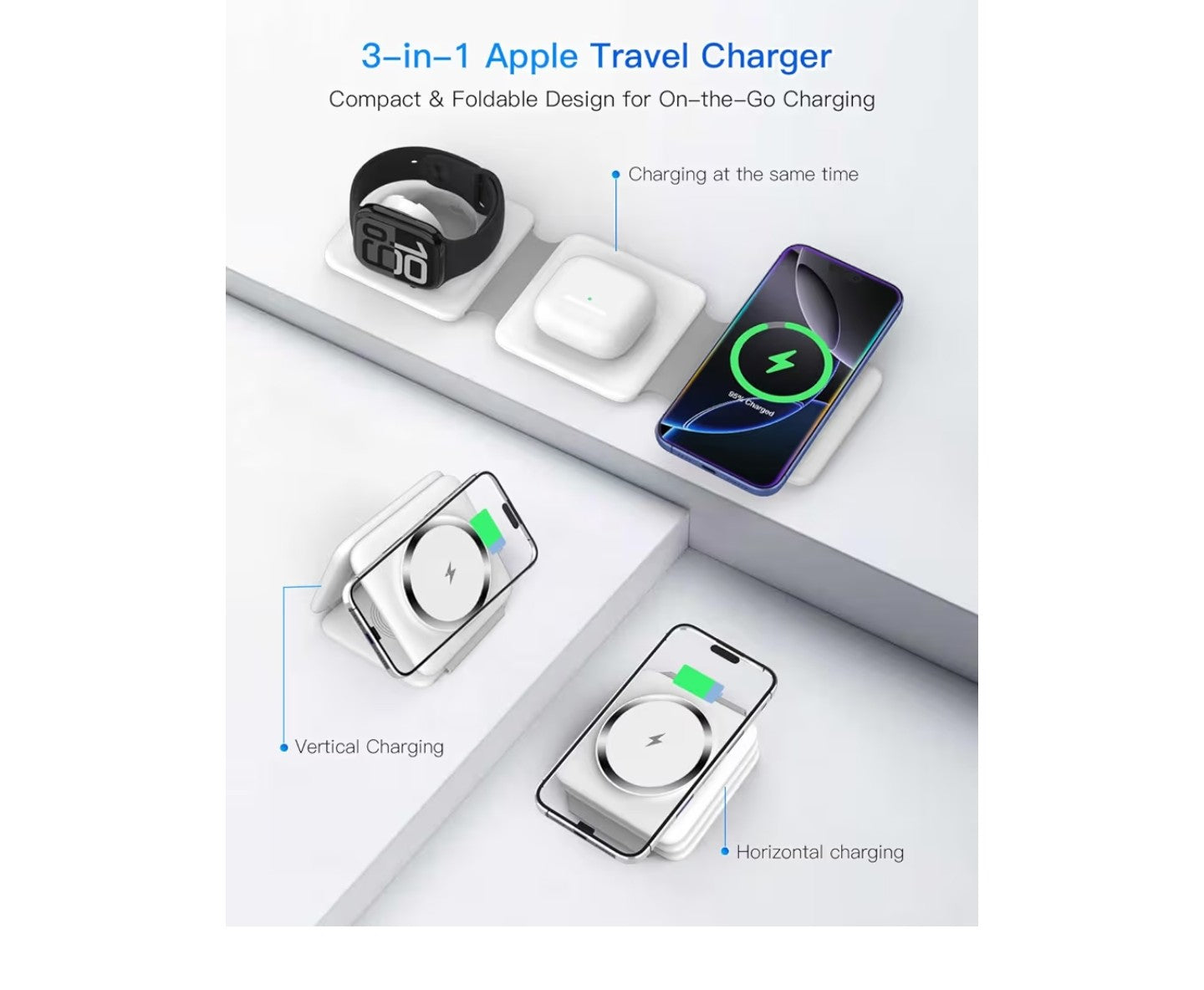 Charging Station for Apple Multiple Devices - 3 in 1 Foldable Magnetic.