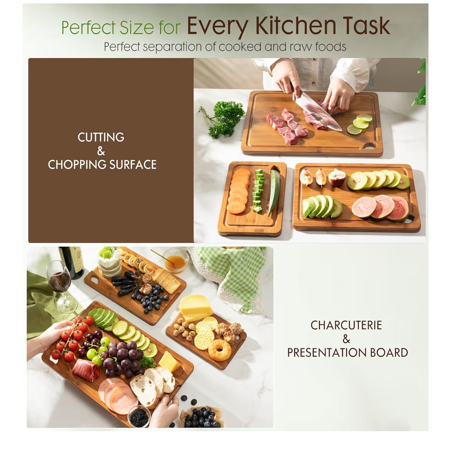 Astercook Deep-Carbonized Bamboo Cutting Boards for Kitchen.