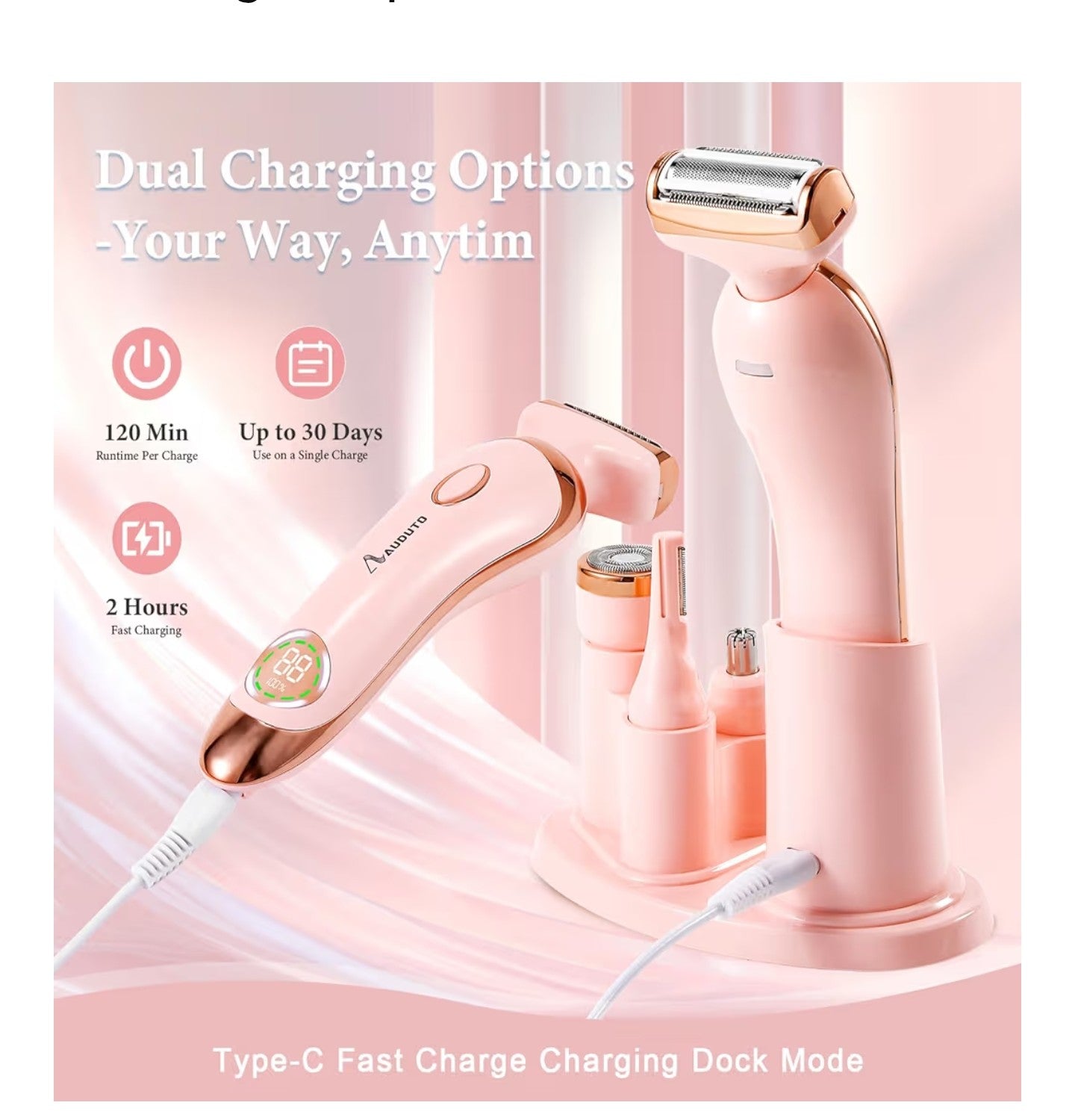 Electric Shaver for Legs Pubic Body Hair, 4 in 1 Bikini Trimmer