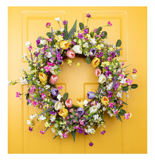 22 Inches Spring Wreaths for Front Door Rustic Summer Door Wreath Colorful Spring.