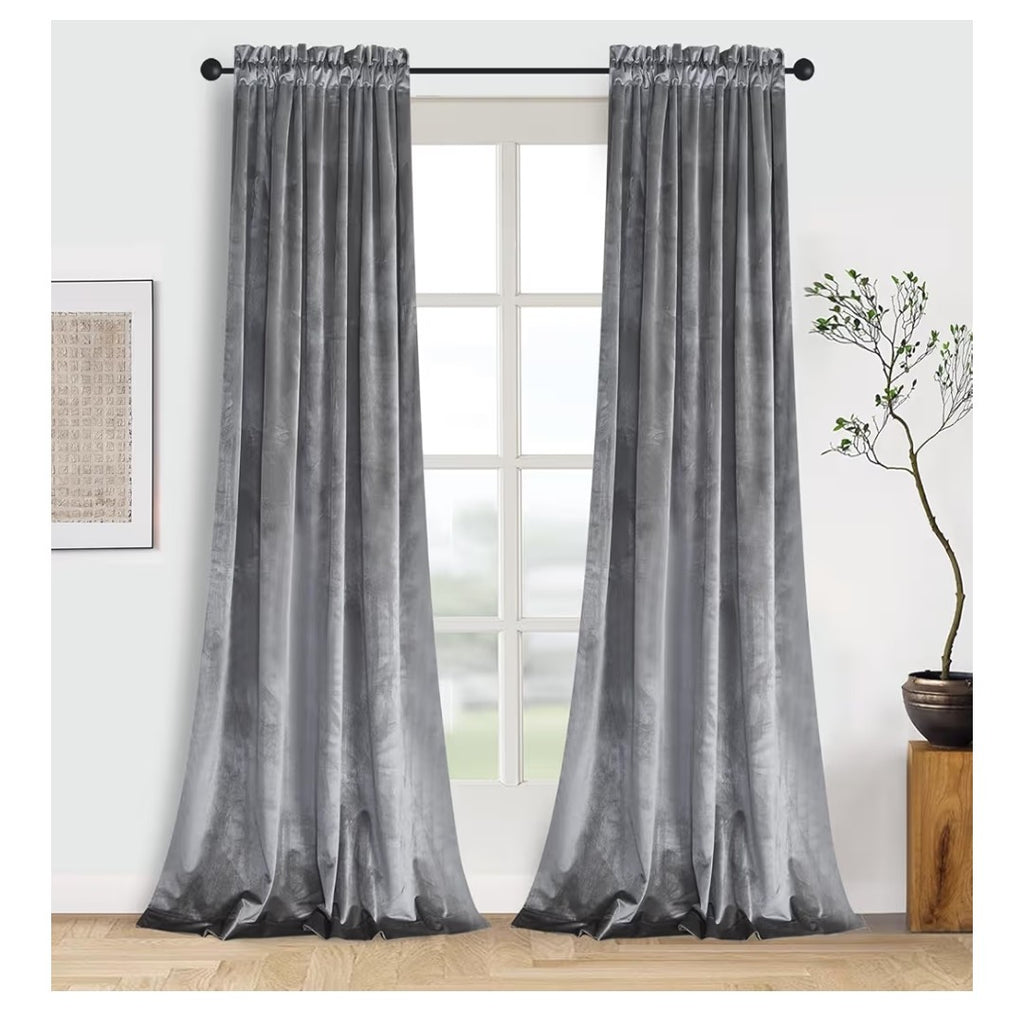 Velvet Blackout Curtains 2 Pannels 52x120in (Silver)