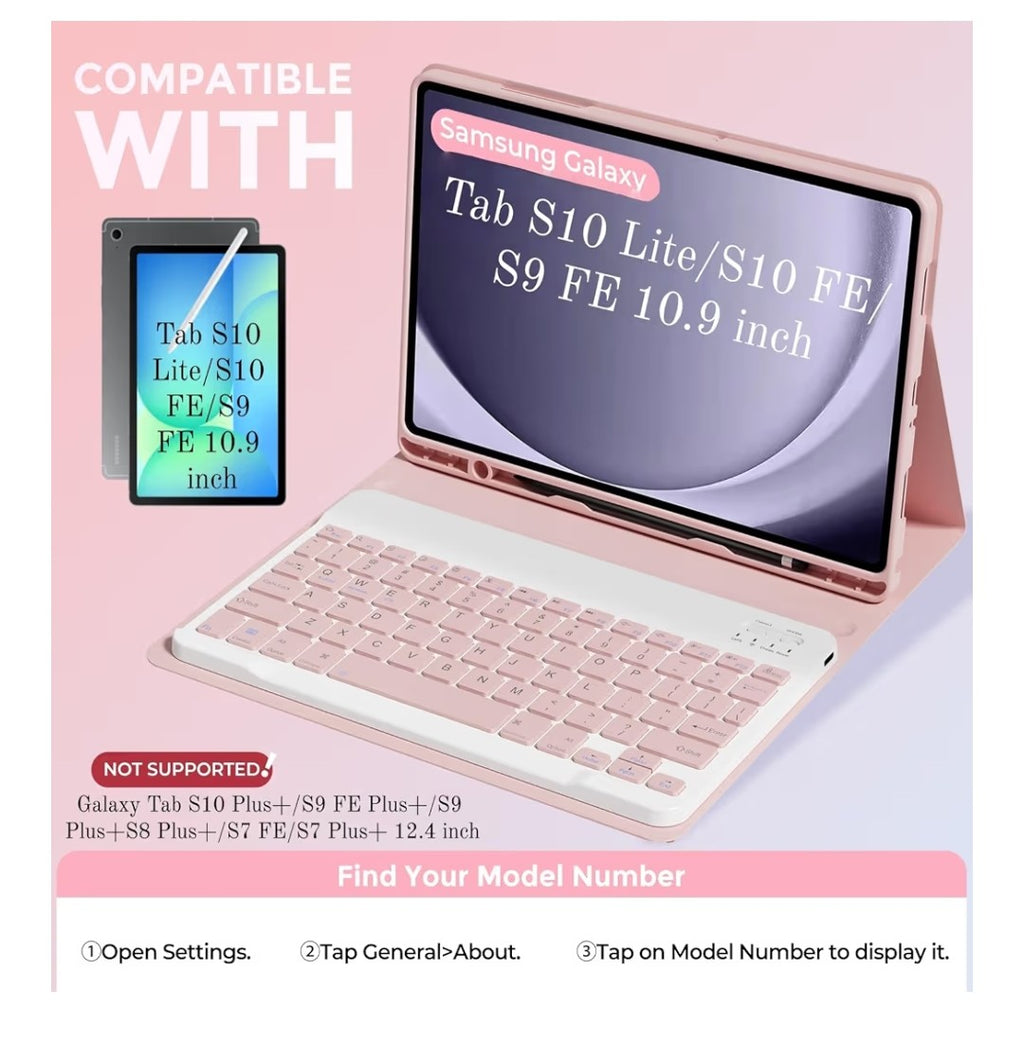 Wireless Keyboard Case & Mouse Combo Samsung Galaxy Tab S10, S9, S8 (Pink)