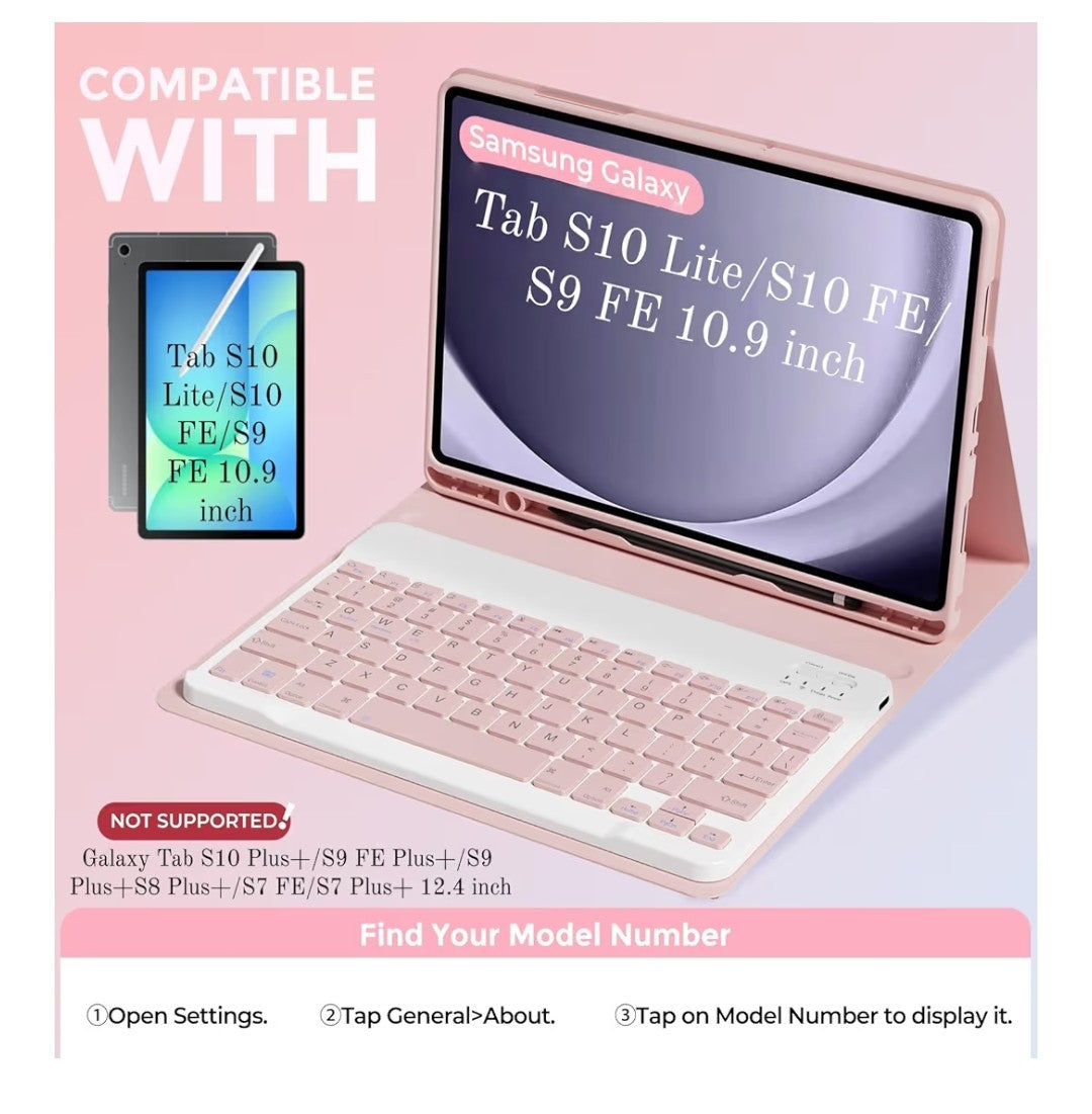 Wireless Keyboard Case & Mouse Combo Samsung Galaxy Tab S10, S9, S8 (Pink)