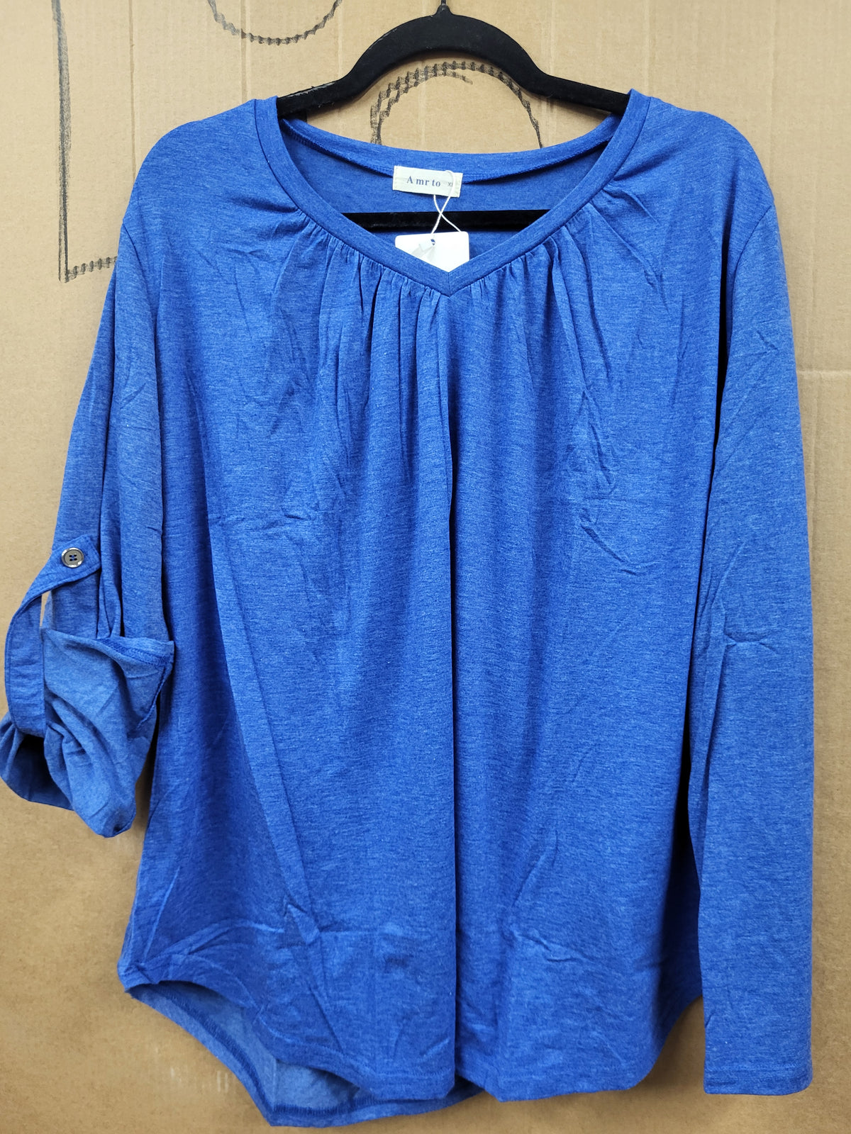V-Neck Roll Up 3/4 Sleeve Tunic (XL)