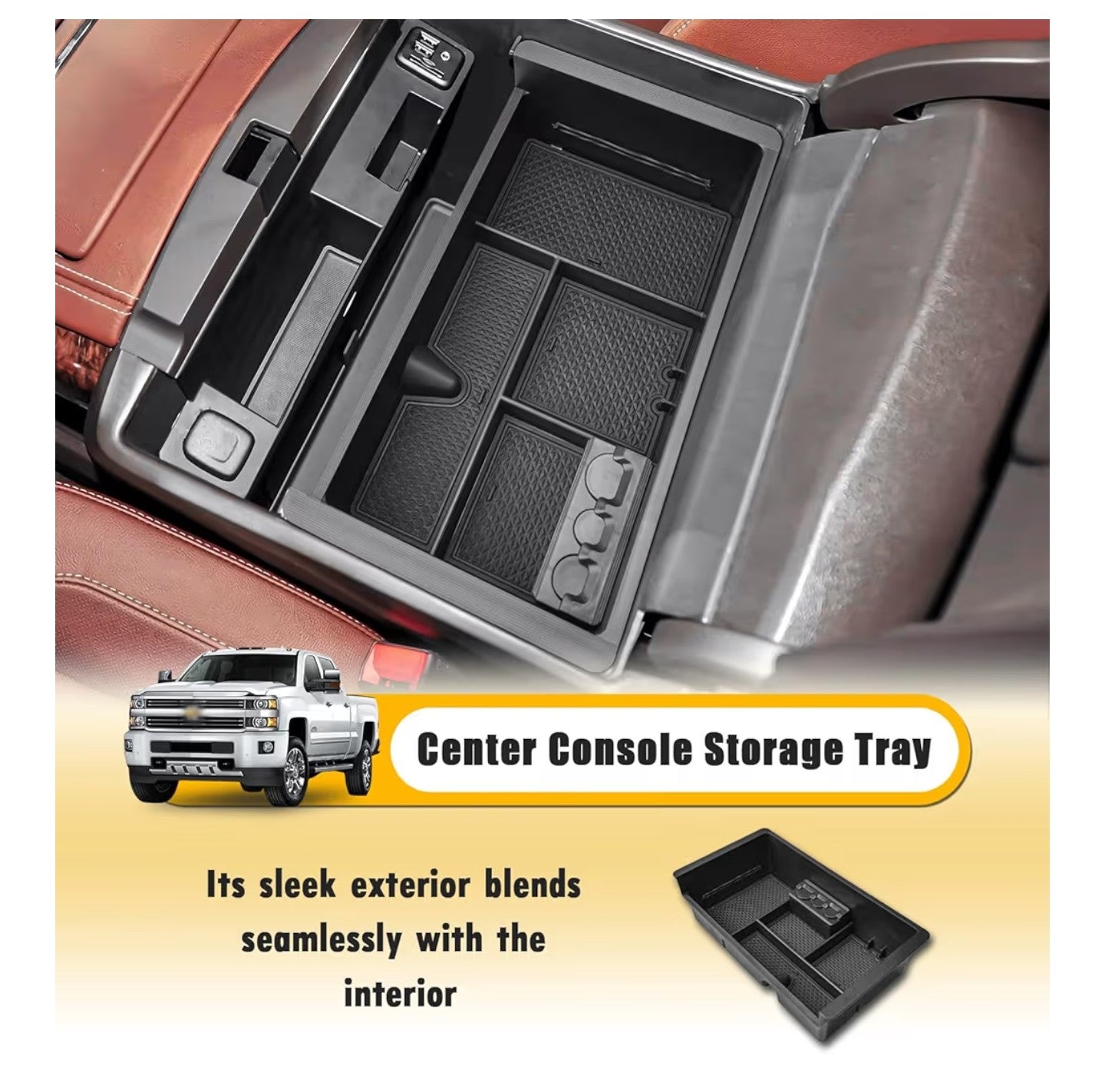 Center Console Organizer Tray Compatible with 2014-2018 Chevy Silverado/GMC Sierra 1500 and 2015-2019 2500HD/3500HD
