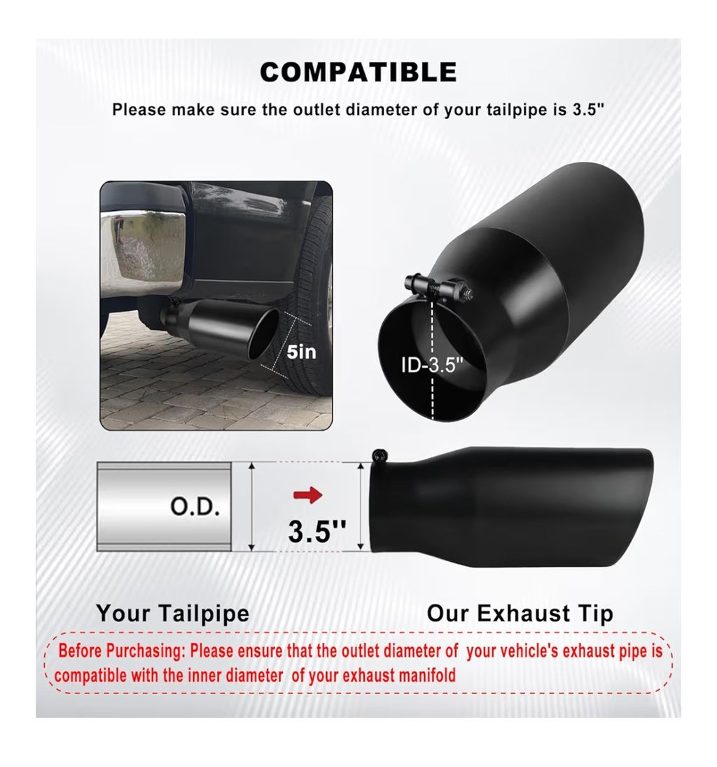 Powdercoat Black Exhaust Tip 3.5in Inlet